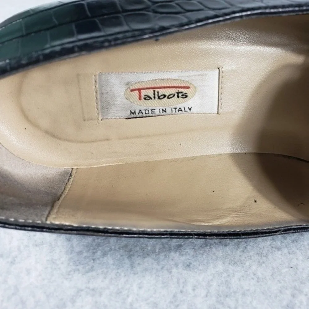 Talbots Womens Loafers Size 9 Black Croc Embossed Leather Stacked Heel Flats‎
